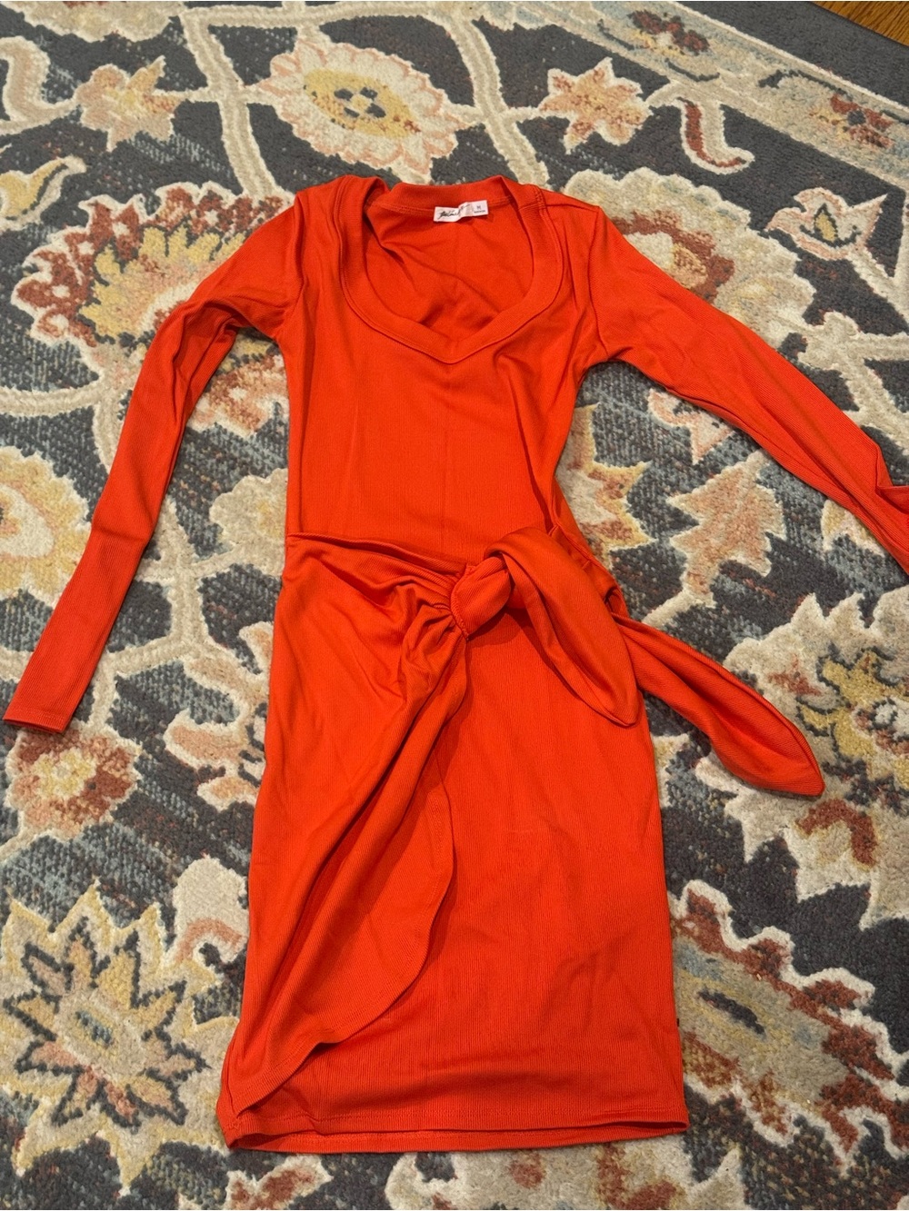 The Line By K Long Sleeve Coral Tie-Waist Bodycon Dress - Women